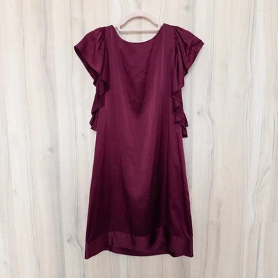 Sunner Women Silk Dress Size 6 Burgundy Ruffle Sleeve Midi Romantic Quiet Luxury - Image 1 of 4