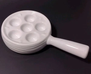 White Porcelain Escargot Snail Dish 6 Holes With Handle Excellent Condition - Picture 1 of 7