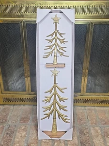 Merry Moments Two Metal Sculpted Gold Christmas Trees Aldi Pottery Barn Style - Picture 1 of 4