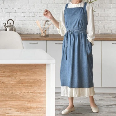 Denim Apron with Pockets Protection Protective Workwear Adjustable for Painting - Image 1 of 4