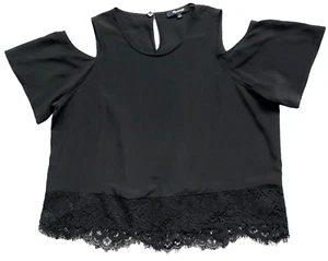Madewell Sz Small 100% Silk Black Blouse Cold Shoulder Top Womens - Picture 1 of 10