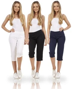 Ladies Straight Leg Stretch Cotton Rich Cropped Sport Gym Lounge Crop Joggers - Picture 1 of 19