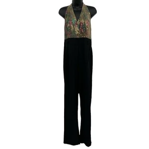 Vintage 90er Jahre Damen Pailletten Neckholder weites Bein Overall Hosenanzug Gr. 14 - Bild 1 von 6