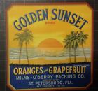 GOLDEN SUNSET 1930s crate label  st Petersburg  authentic FLA Original Old