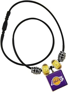 NBA LOS ANGELES LAKERS LIFETILE CORD NECKLACE GLASS METAL BEADS BRAND NEW - Picture 1 of 12