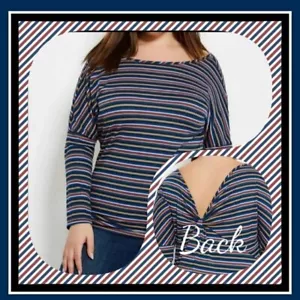 Ashley Stewart Blue Striped Twist Back Tee 22/24 - Picture 1 of 4