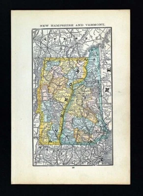 Mapa McNally 1884 Vermont Nuevo Hampshire Montpelier Concord Burlington Portland Foto 1 de 4