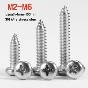 Phillips Round Pan Head Self-tapping Wood Screw A4 Stainless M2M2.6M3M3.5M4M5M6 - Picture 1 of 6