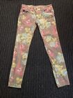 Dollhouse Painted Jeans Flowers Yellow Pink Blue Size 9 Cotton Spandex