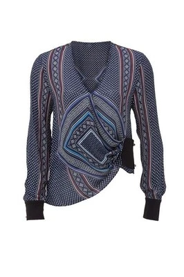 Nova Blusa Feminina Designer 10 Crosby Derek Lam Redemoinho de Seda $395 Meia-Noite Multi 4 - Imagem 1 de 4