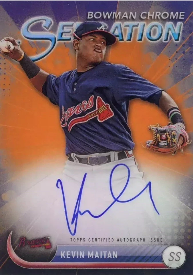 2017 BOWMAN CHROME SENSATION KEVIN MAITAN AUTOGRAPH AUTO ORANGE REF/25 LA ANGELS - Image 1 of 2