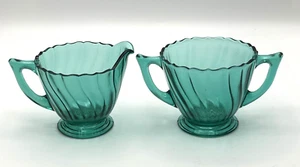 VTG Jeannette Ultramarine (Teal) Petal Swirl Depression Glass / Scalloped Edges - Picture 1 of 7