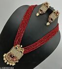 Indian Bollywood Long Crystal Bead Wedding Gold Plated Necklace Jewelry  Set