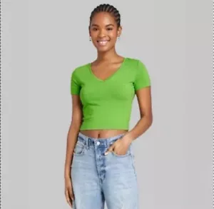 Wild Fable Short Sleeve Green V-Neck Cropped T-Shirt Girl's Size: XXL - Picture 1 of 4