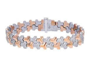2 Row 2 1/3 CT Real Diamond Alternating Link Bracelet 12MM 8" 10K Rose-White ... - Picture 1 of 5