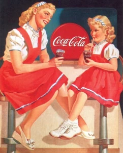 Impresión artística publicitaria de Coca-Cola para dos niñas o madre e hija 16x20 pulgadas - Imagen 1 de 1