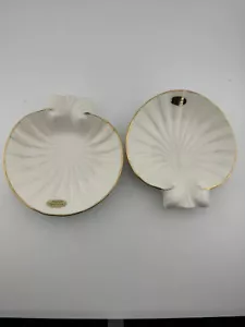 New in Box Pair Noritake Seashell Trinket Dish 5in Ivory Gold Trim 6807 VINTAGE - Picture 1 of 8
