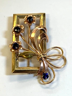 10K GOLD PIN  TWO TONE LAB- CREATED SAPPHIRE  ESTATE - Image 1 of 4