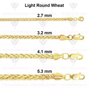 Collar de cadena de trigo franco redondo corte diamante oro amarillo de 14 K, 7,5"" a 28"" pulgadas - Imagen 1 de 13