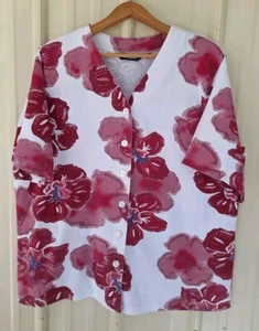 Pennington's Women's Top 1X V-neck Button Front Collarless Relaxed Cotton - Picture 1 of 10
