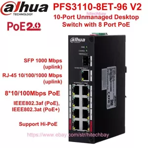 Dahua PFS3110-8ET-96-V2 10-port 8-PoE Desktop Switch Unmanaged PoE/PoE+/Hi-PoE - Picture 1 of 5
