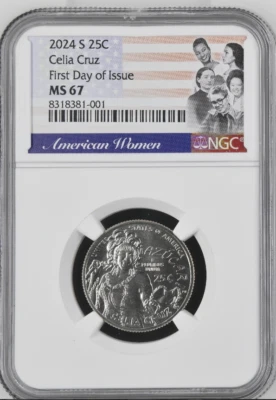 2024 S 25C Celia Cruz NGC MS 67 First Day of Issue - Image 1 of 2