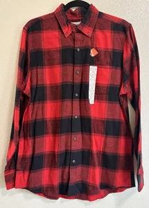 NWT St Johns Bay Men’s Size M Flannel Shirt Red Black Buffalo Plaid Classic Fit - Picture 1 of 7