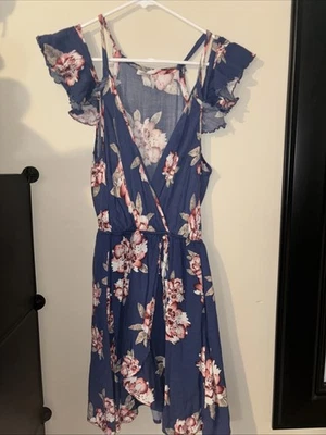 Charlotte Ruse Summer Spring Dress Floral Blue Pink Women’s Cinched Ruffled Used - Image 1 of 4