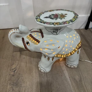Mesa auxiliar vintage pintada a mano elefante planta soporte mesa de jardín iluminada 💡 - Imagen 1 de 5