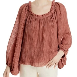 Tory Burch Linen Blend Ruffle Gauze Blouse Wood Rose Size S NWT Designer - Picture 1 of 10