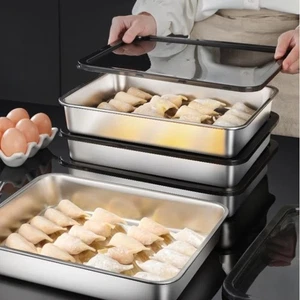 3Pcs Food-Grade Dumpling Storage Box Stainless Steel Barbecue Pan BBQ - Picture 1 of 12