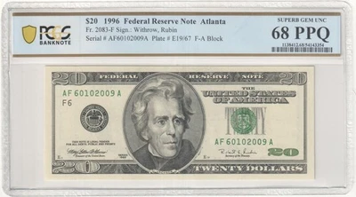 1996 $20 Federal Reserve Note Fr-2083-F Atlanta PCGS68 Superb Gem PPQ - Image 1 of 2