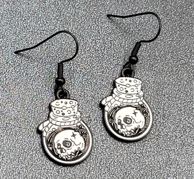 Pendientes Perforados Calavera Venenosa en Tarro Negro Blanco Esmalte Cuelga Halloween 7/8"  Foto 1 de 4