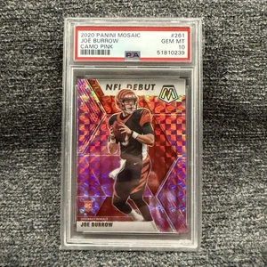 Panini Mosaic Joe Burrow #261 2020 camuflaje rosa novato PSA 10 GEMA como nuevo Bengals - Imagen 1 de 2