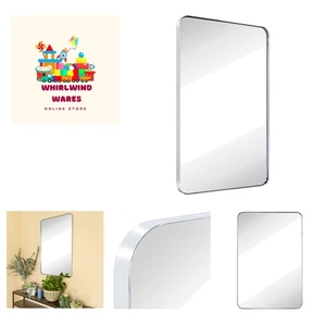 24x36" Chrome Framed Rounded Rectangular Bathroom Mirror - Shatterproof Design - Picture 1 of 7