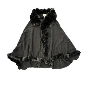 NEW Le Moda Faux Fur Trim Cape Shawl Wrap Poncho Elegant Black SM MED LG Soft! - Picture 1 of 16