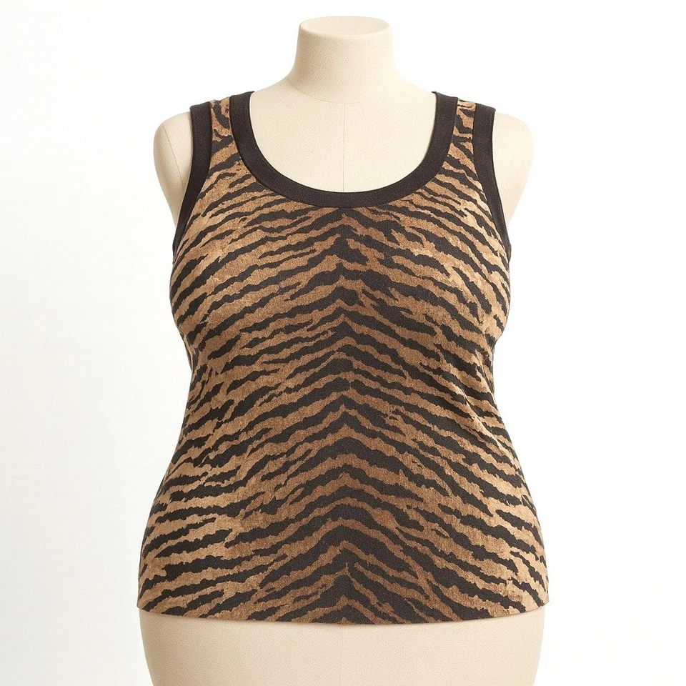 复古 Y2K 真丝老虎条纹动物印花背心女式 L Glam Party Luxe Grunge — 第 1/1 张图片
