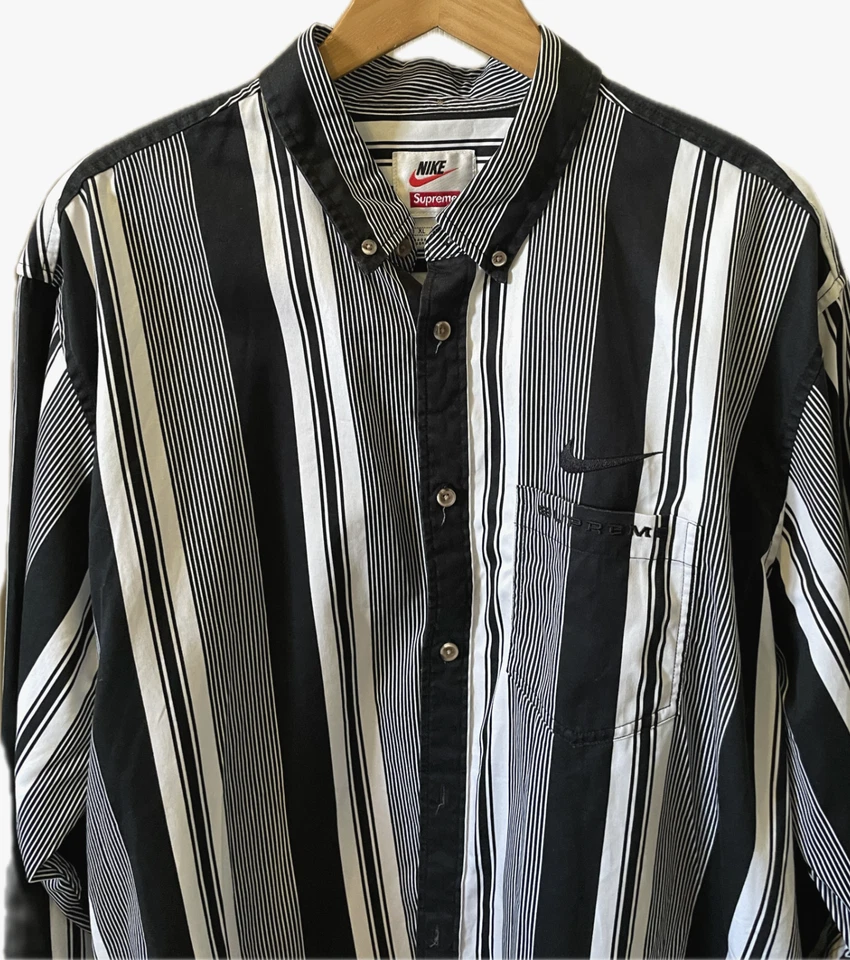 Supreme x Nike хлопок саржи рубашка на пуговицах черный XL редкая коллаборация подлинный - Изображение 1 из 4