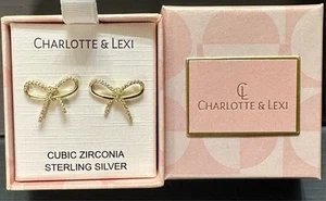 Nuevos aretes Charlotte & Lexi de plata esterlina circonita cúbica con arcos - Imagen 1 de 3