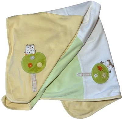 Cobertor de bebê amarelo aplique coruja Gymboree vintage 2005 Forest Friends 27X26” algodão - Imagem 1 de 4