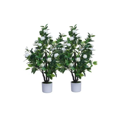 Искусственная камелия дерево 35 дюймов искусственное цветочное растение с белыми цветами и зеленым... - Изображение 1 из 4