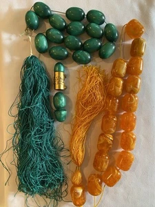 Cuentas de preocupación Komboloi griegas vintage naranja verde Grecia alivio del estrés 2 hebras - Imagen 1 de 7