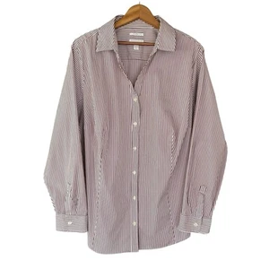 Camisa elástica Charter Club para mujer 22W manga larga abotonada borgoña y blanca - Imagen 1 de 9