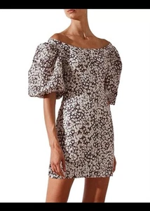 Shona Joy Womens Dahlia Floral Mini Dress Size 10 Linen Blend Puff Sleeve - Picture 1 of 13