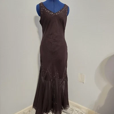 Vestido de fiesta vintage años 90 púrpura oscuro corte sesgado cuentas Foto 1 de 4