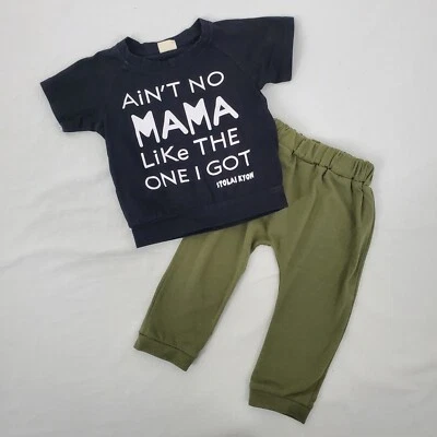 T-shirt Stolai Kyon Ain’t No Mama Like The One I Got nera pantaloni verdi bambino 12M - Immagine 1 di 4