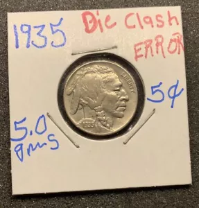 1935 5c Buffalo Nikel Die Clash Error - Picture 1 of 9