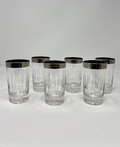 6 Vintage DOROTHY THORPE Highball Bar Glasses Silver Rim Vertical Etched Stripe - Picture 1 of 16