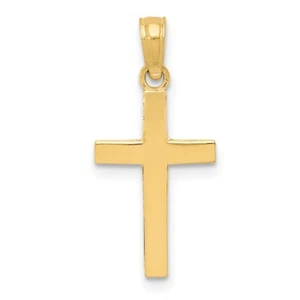 Real 14K Yellow Gold Beveled Cross Charm; Women & Men - Picture 1 of 5