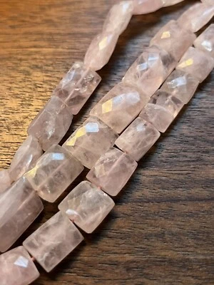 Old Stock Square Rose Quartz Faceted Beads 16" Strand 14-16mm - Image 1 of 4